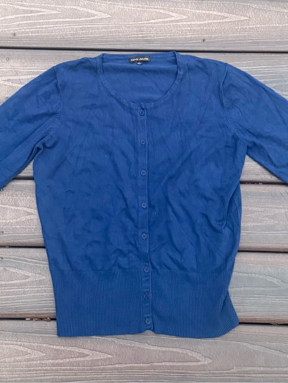 Woman’s Blue Button-Front Crewneck Cardigan - Picture 6 of 12